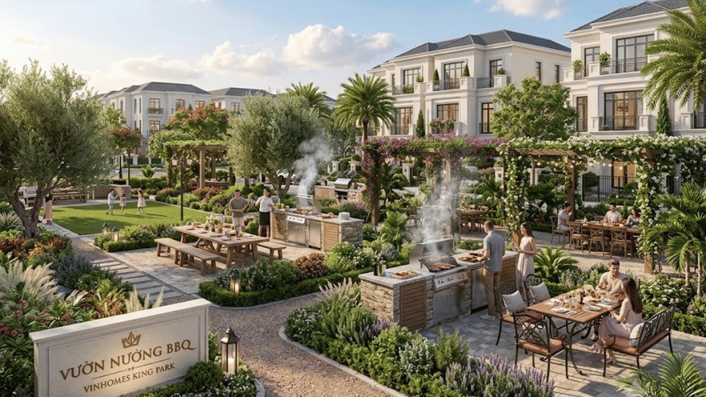 Phối cảnh vườn nướng BBQ ven hồ