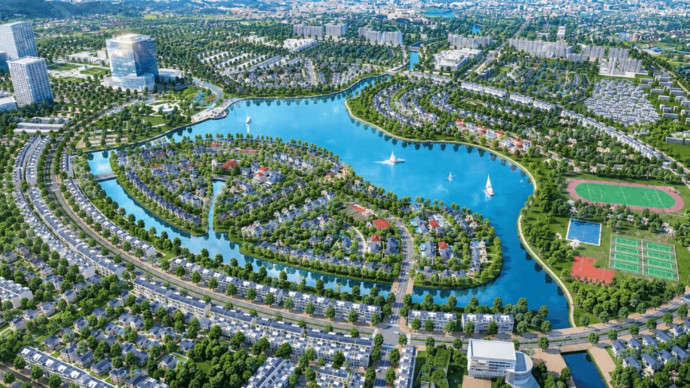 Phối cảnh kênh đào và hồ điều hòa